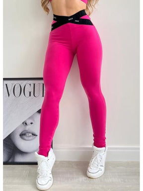 Conjunto Legging Elástico Rosa e Preto