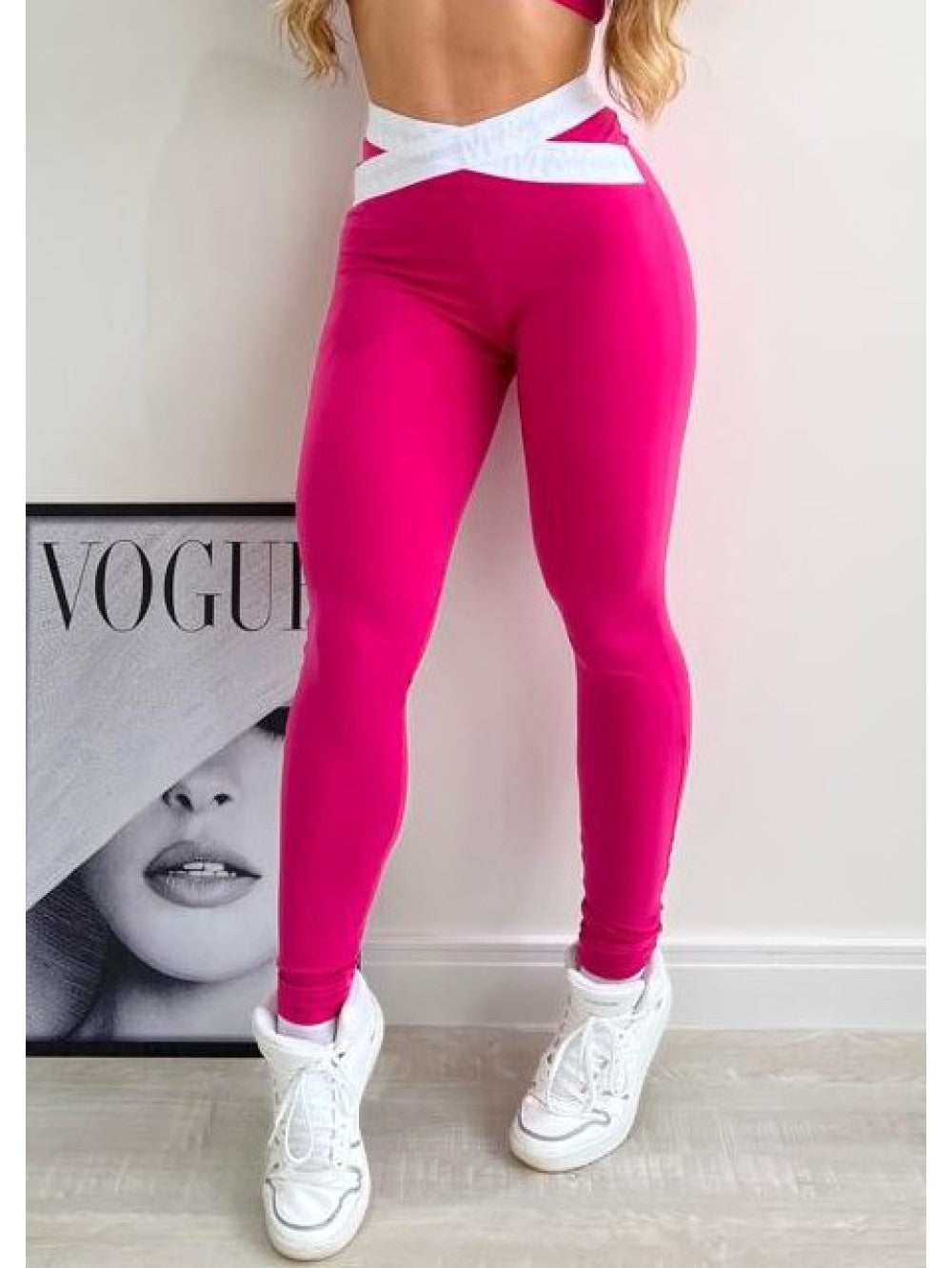 Conjunto Legging Elástico Rosa e Branco