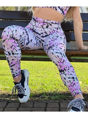 Conjunto Legging Cós Frufru Salve Flower Abstract